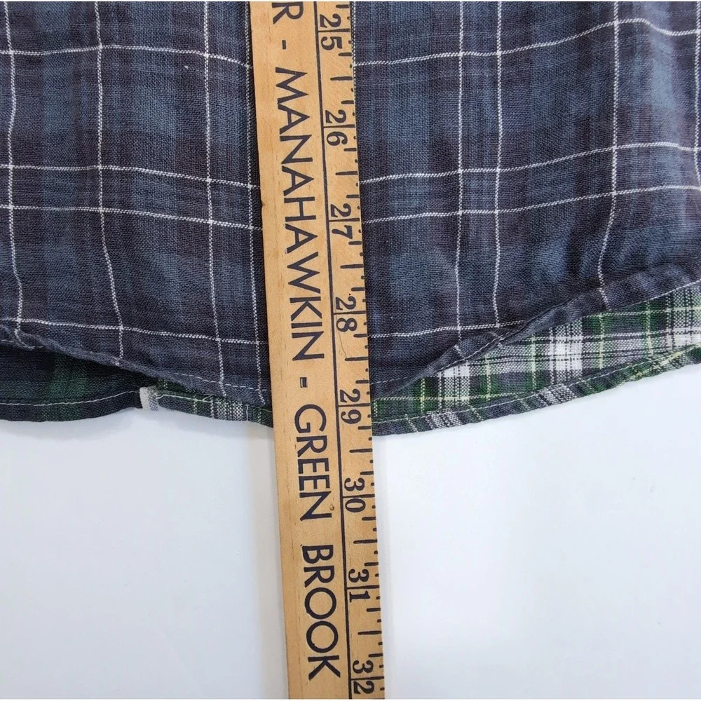 Brooks Brothers Fun Shirt Mens XL Baird McNutt Linen Patchwork Plaid Stripe
